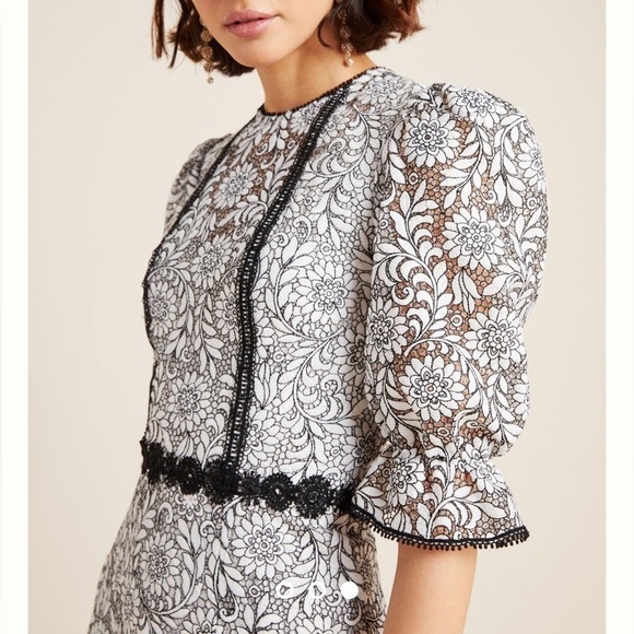 MONIQUE LHUILLIER Short Sleeve Embroidered Lace Mini Dress - Picture 3 of 15